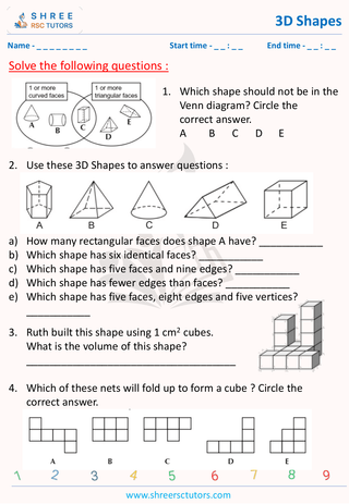 11 Plus Exam  Maths worksheet: 3D shapes