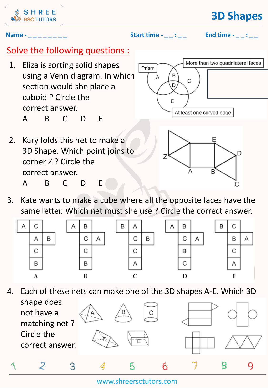 3d Shapes Worksheets For 11 Plus Exam Maths Shree Rsc Tutors