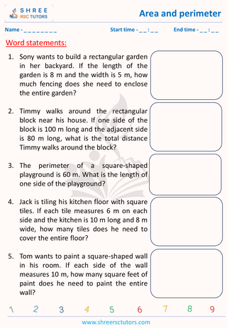 11 Plus Exam  Maths worksheet: Area and perimeter