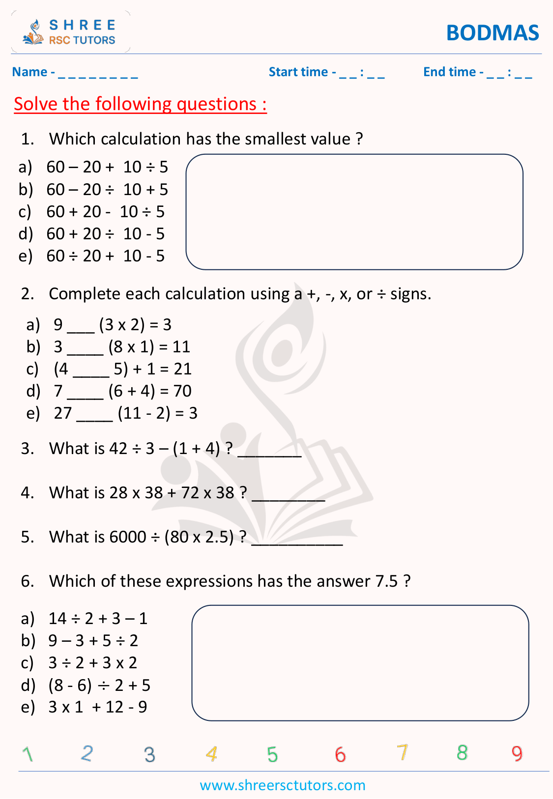 BODMAS worksheets for 11 Plus Exam Maths | shree rsc tutors