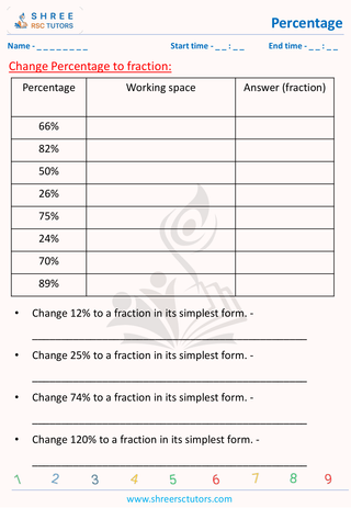 11 Plus Exam  Maths worksheet: Percentages - Change Percentage to fraction