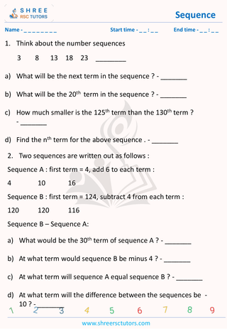 11 Plus Exam  Maths worksheet: Sequences