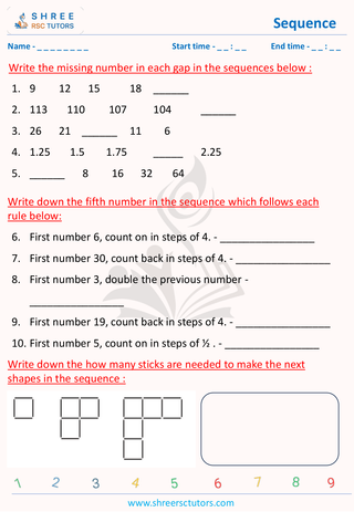 11 Plus Exam  Maths worksheet: Sequences