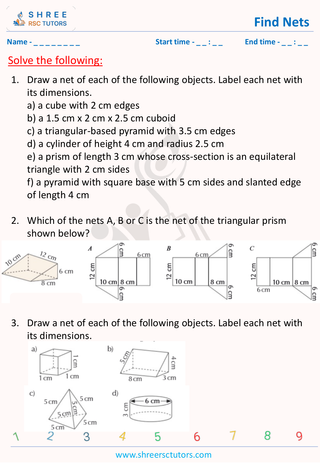 GCSE  Maths worksheet: 3D Shapes - Find Nets and rate of flow