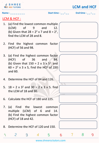 GCSE  Maths worksheet: Arithematics - LCM and HCF