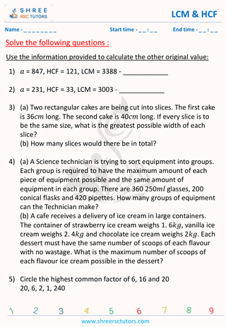 GCSE  Maths worksheet: Arithematics - LCM and HCF