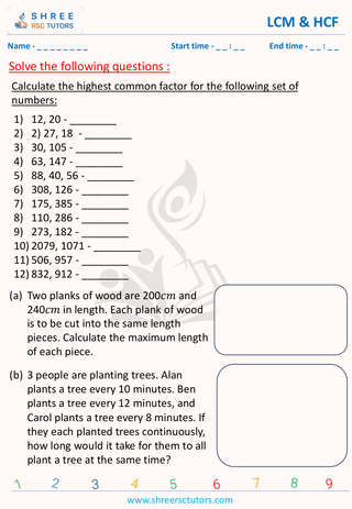 GCSE  Maths worksheet: Arithematics - LCM and HCF