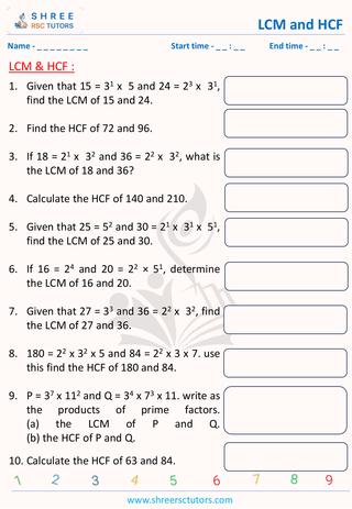 GCSE  Maths worksheet: Arithematics - LCM and HCF