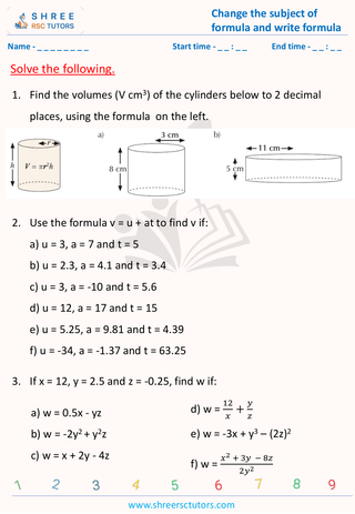 GCSE  Maths worksheet: Formulas - Change the subject