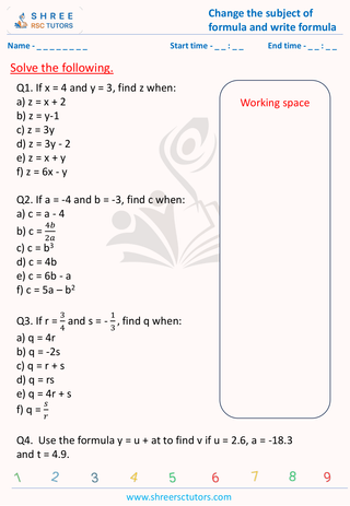 GCSE  Maths worksheet: Formulas - Change the subject