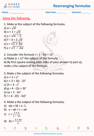 GCSE  Maths worksheet: Formulas - Rearranging Formulas