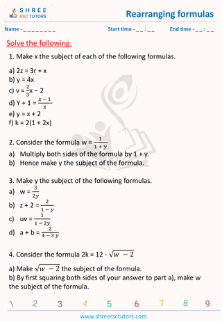 GCSE  Maths worksheet: Formulas - Rearranging Formulas