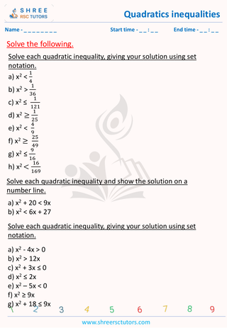 GCSE  Maths worksheet: Inequalities - Quadratic Inequalities