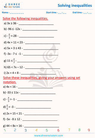 GCSE  Maths worksheet: Inequalities - Solving Inequalities