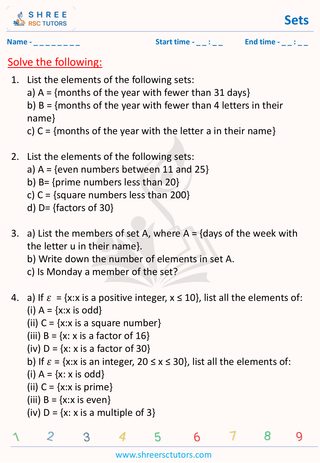 GCSE  Maths worksheet: Sets and Functions - Sets