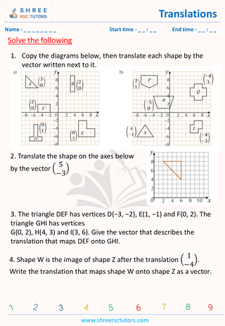 GCSE  Maths worksheet: Transformations - Translations