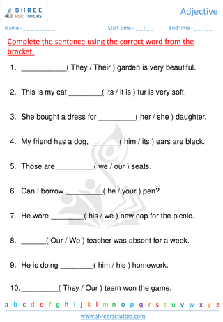 Grade 1  English worksheet: Adjective