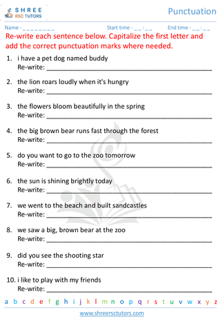 Grade 1  English worksheet: Punctuation