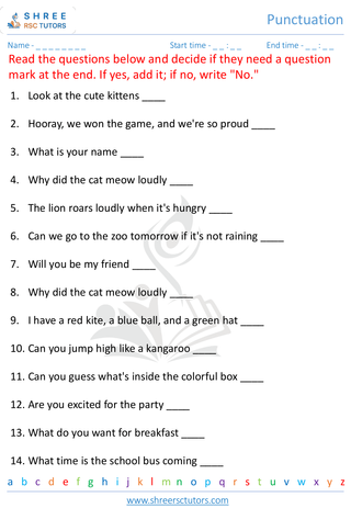 Grade 1  English worksheet: Punctuation