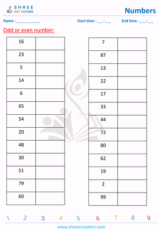 Grade 1  Maths worksheet: Odd and even numbers