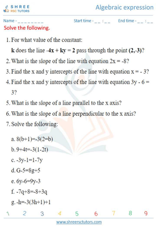 Grade 10  Maths worksheet: Algebraic equation