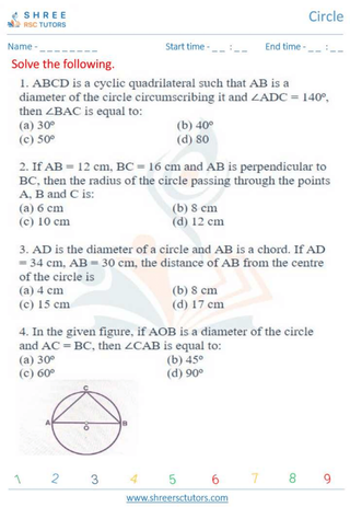 Grade 10  Maths worksheet: Circle