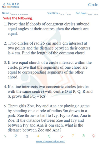Grade 10  Maths worksheet: Circle