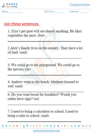 Grade 2  English worksheet: Conjunctions