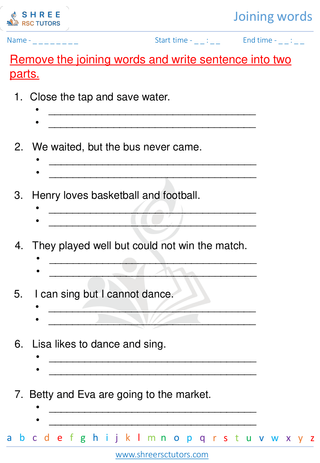 Grade 2  English worksheet: Joining words