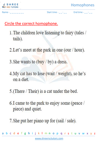 Grade 3  English worksheet: Homophones