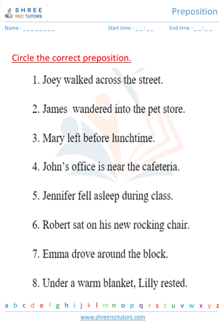 Grade 3  English worksheet: Preposition