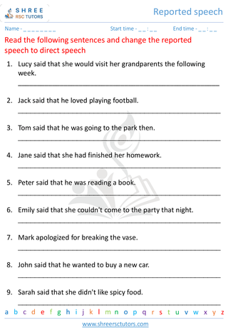 Grade 5  English worksheet: Reported speech