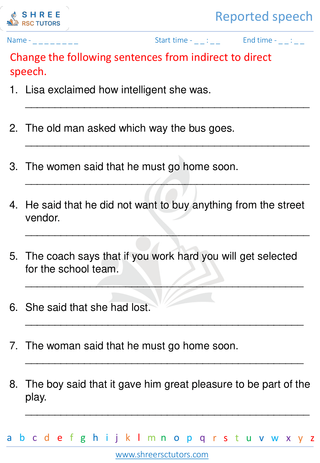 Grade 5  English worksheet: Reported speech
