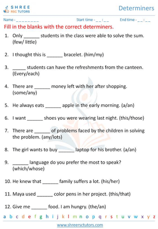 Grade 6  English worksheet: Determiners