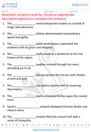 Grade 7  English worksheet: Adjectives