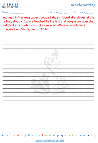 Grade 7  English worksheet: Article writing
