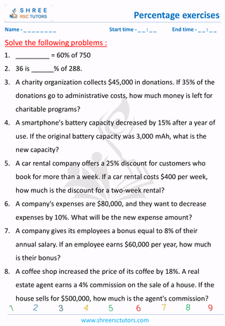 Grade 7  Maths worksheet: Percentages exercises - Calculate the percentage value