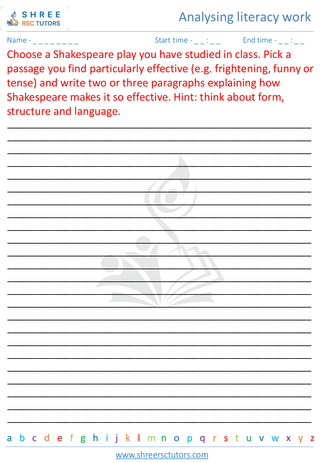 Grade 8  English worksheet: Analysing literacy work