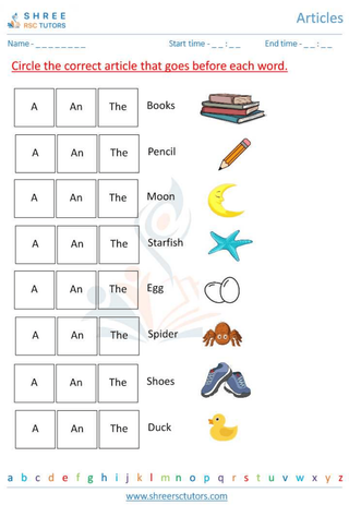 Grade 1  English worksheet: Articles