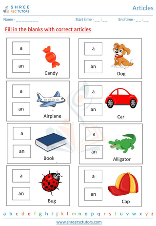 Grade 1  English worksheet: Articles