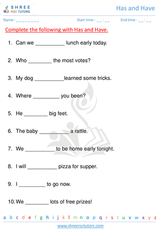 Grade 1  English worksheet: Has and Have