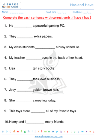 Grade 1  English worksheet: Has and Have