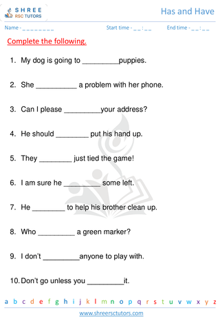 Grade 1  English worksheet: Has and Have