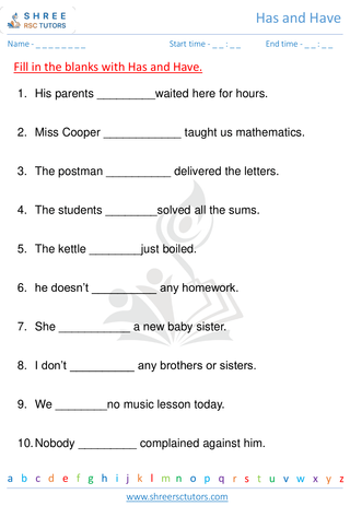 Grade 1  English worksheet: Has and Have