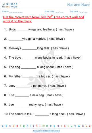 Grade 1  English worksheet: Has and Have