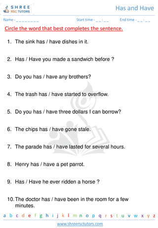 Grade 1  English worksheet: Has and Have