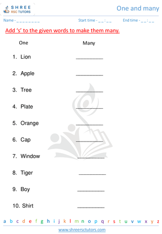 Grade 1  English worksheet: One and many