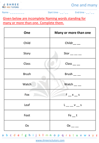 Grade 1  English worksheet: One and many