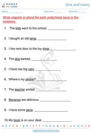 Grade 1  English worksheet: One and many