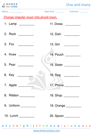 Grade 1  English worksheet: One and many